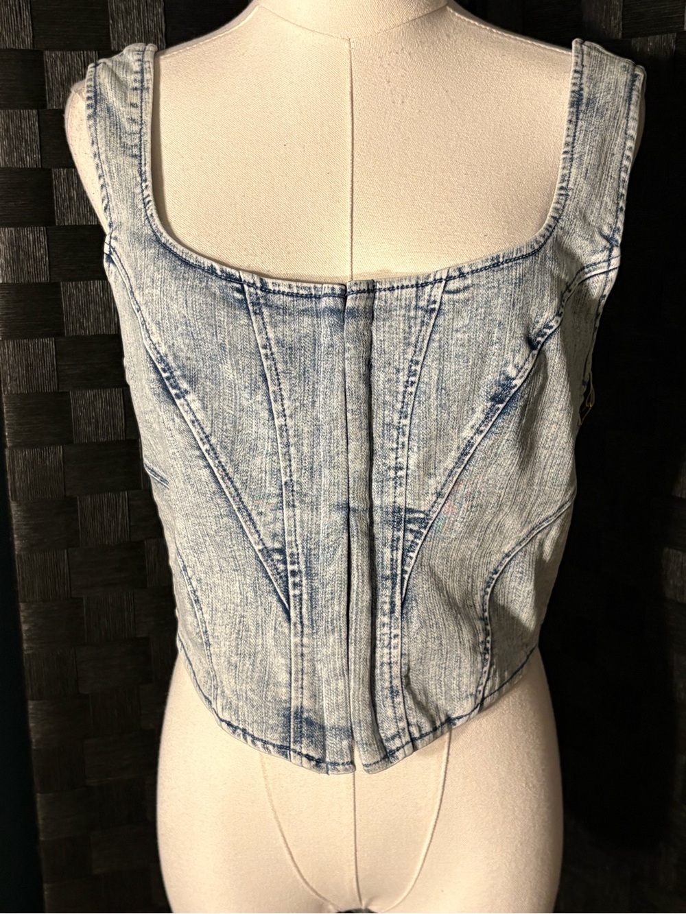 Blashe Acid Wash Denim Corset Crop Top Bustier Y2K Style Streetwear